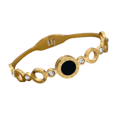 Stylish Black Gold Roman Numerals Stainless Bangles