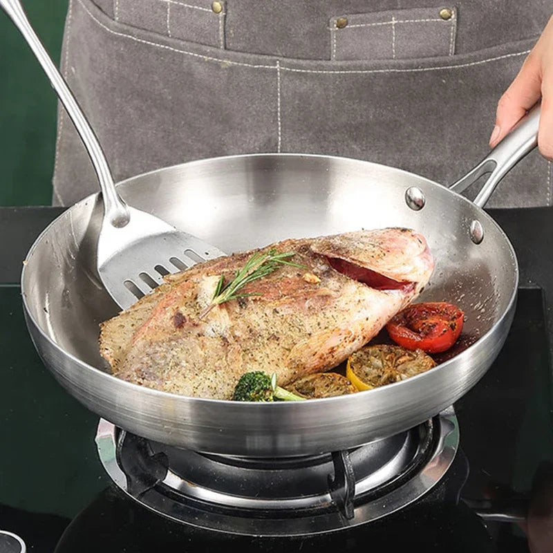 28cm Stainless Steel Non-Stick Frying Pan Uncoated Cookware Silver