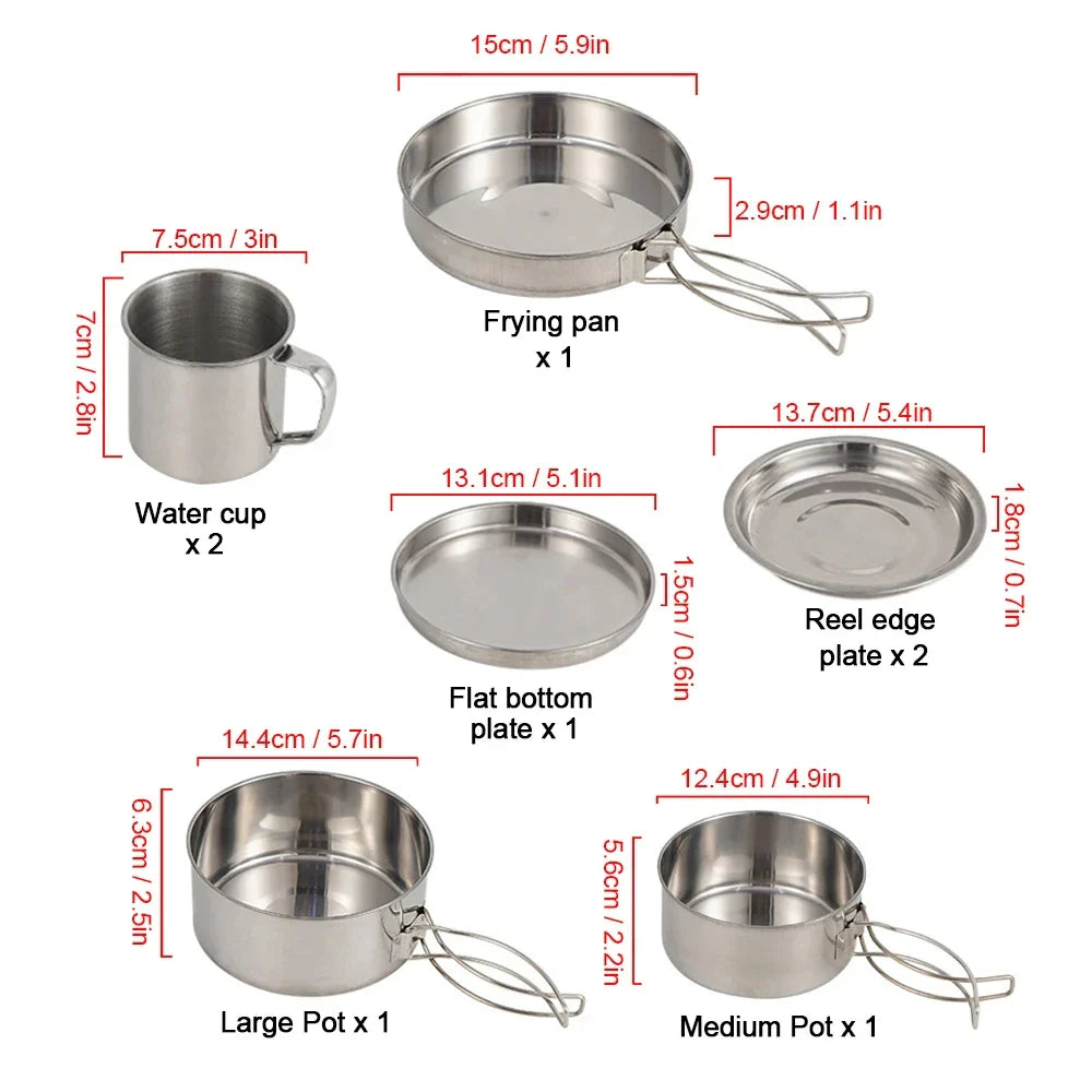 8-Piece Camping Cookware Mess Kit Silver