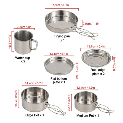 8-Piece Camping Cookware Mess Kit Silver