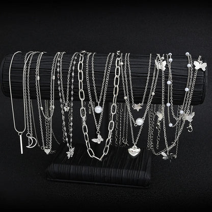 NNEOBA 13-Piece Womens Silver Necklace Set with Charms