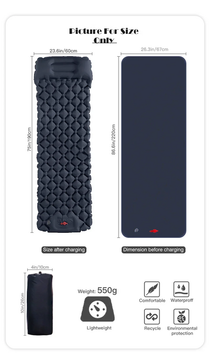 Outdoor Inflatable Sleeping Pad with Pillows - Ultralight Camping Mat