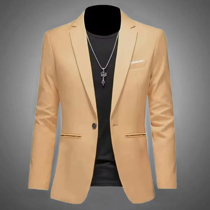 Mens Slim Fit Casual Suit Jacket Single Button (Khaki)