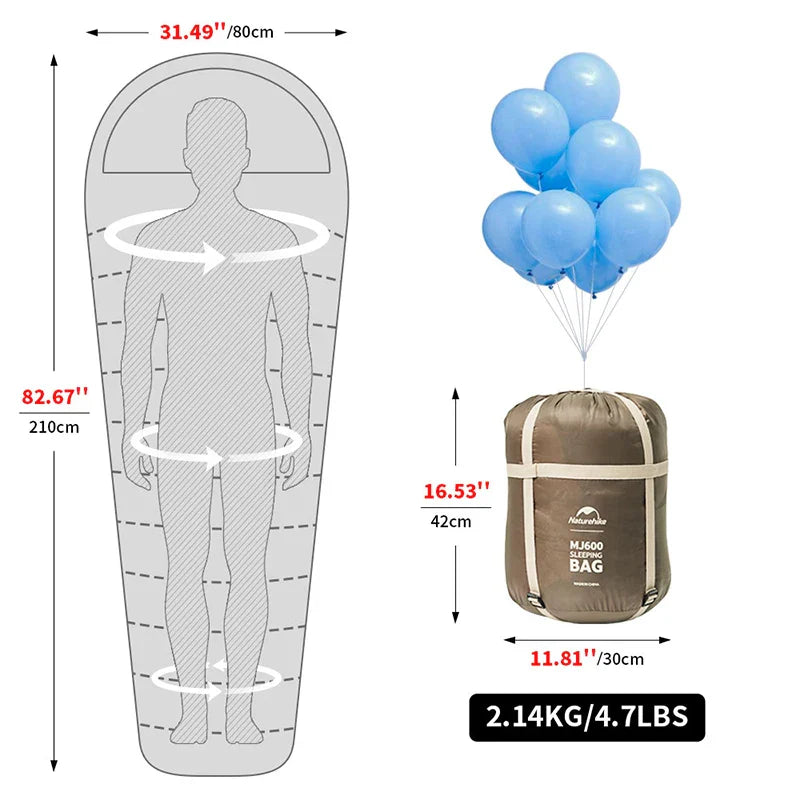 Mummy Sleeping Bag Lightweight Polyester Fill Brown