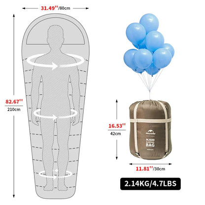 Mummy Sleeping Bag Lightweight Polyester Fill Brown