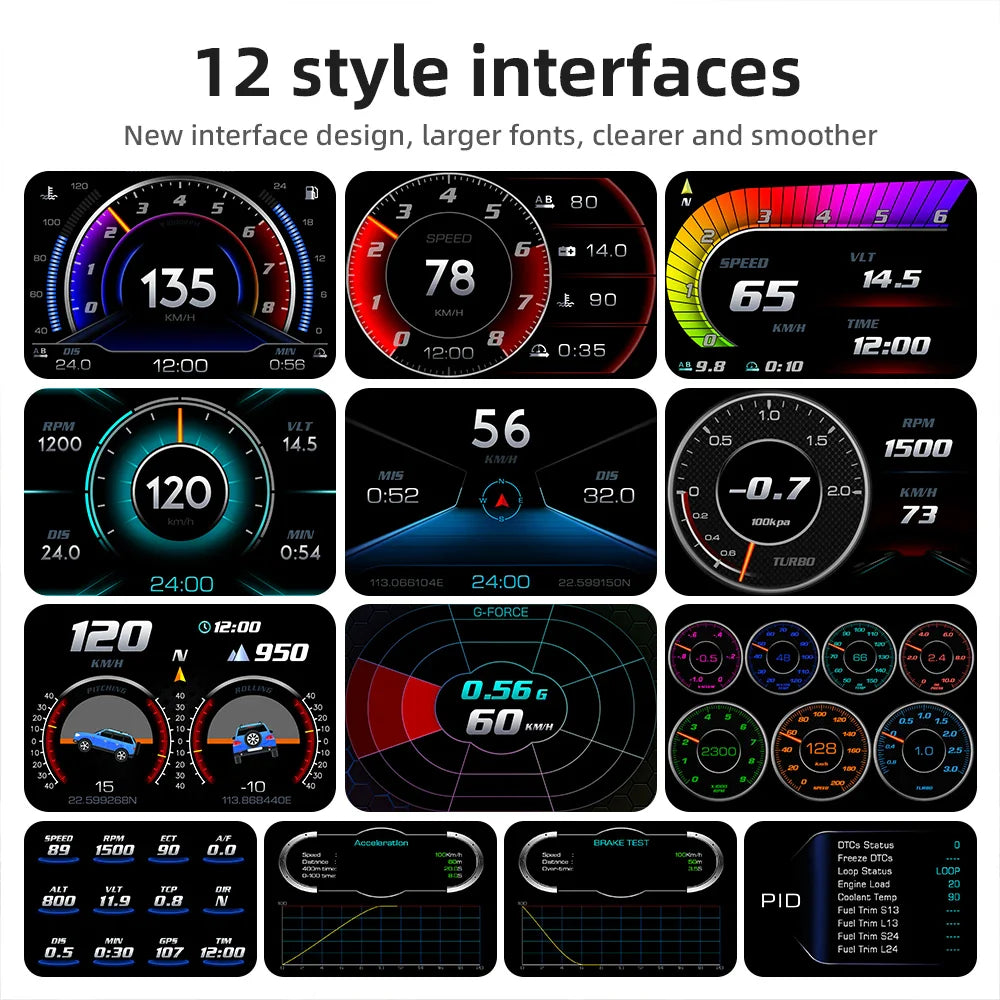 Car Speedometer Head Up Display HUD GPS OBD2 Slope Met Black