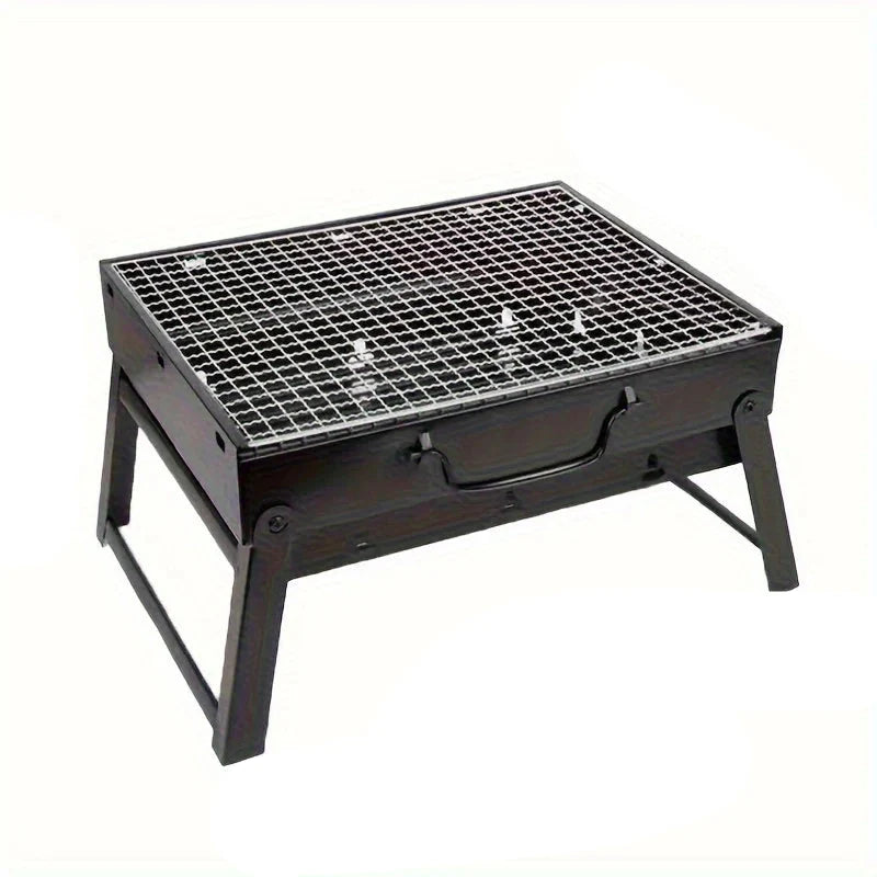 Portable Charcoal BBQ Grill Stainless Steel Mini Outdoor Cooking Kit (Black)