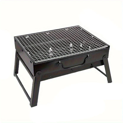 Portable Charcoal BBQ Grill Stainless Steel Mini Outdoor Cooking Kit (Black)