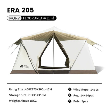 Camping Glamping Cotton Tent 3-Person Double-Layer Waterproof Tent Ivory