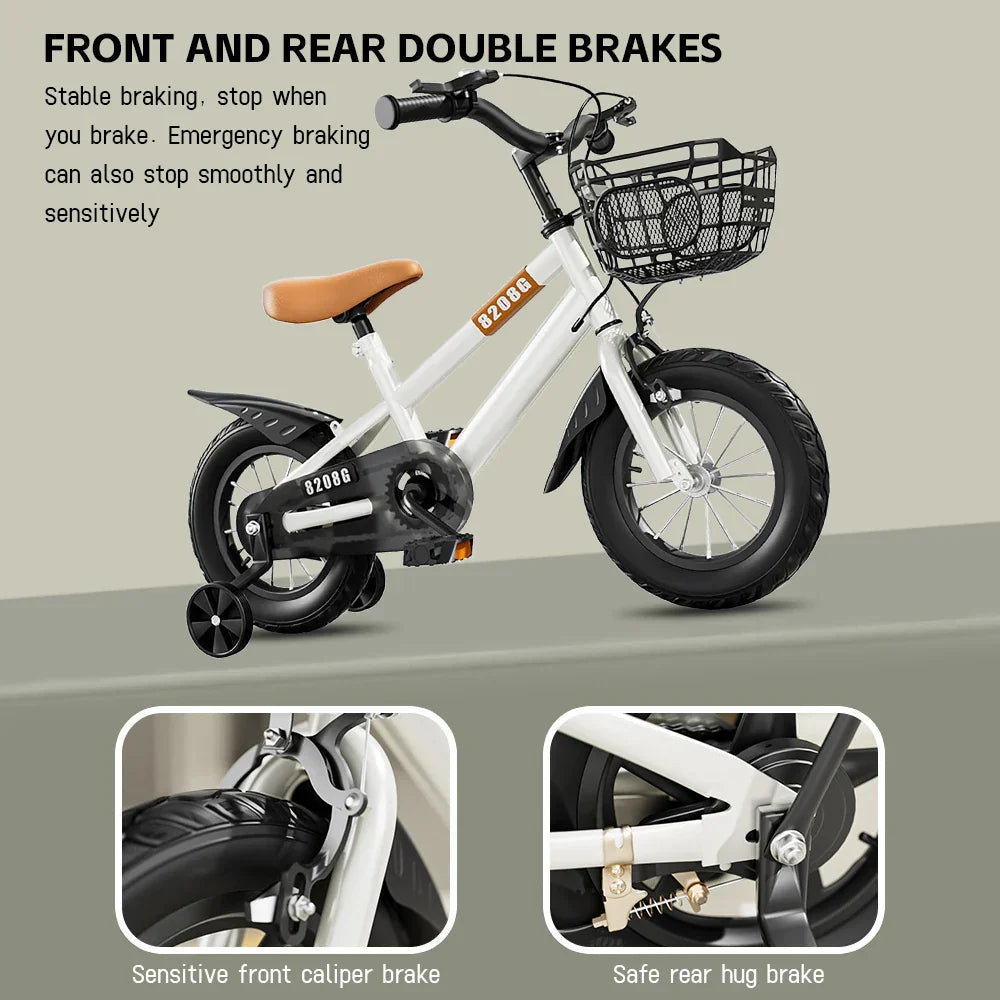 Kids Bike Bicycle for Girls Ages 3-7 Years with Training Wheels Basket Kids Bicycle