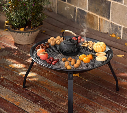 Outdoor Charcoal Fire Pit Portable Iron Fire Bowl with Folding Legs Black