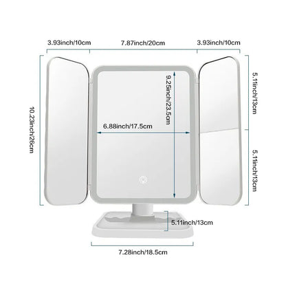 Trifold LED Makeup Mirror - Smart Complementary Beauty Lights