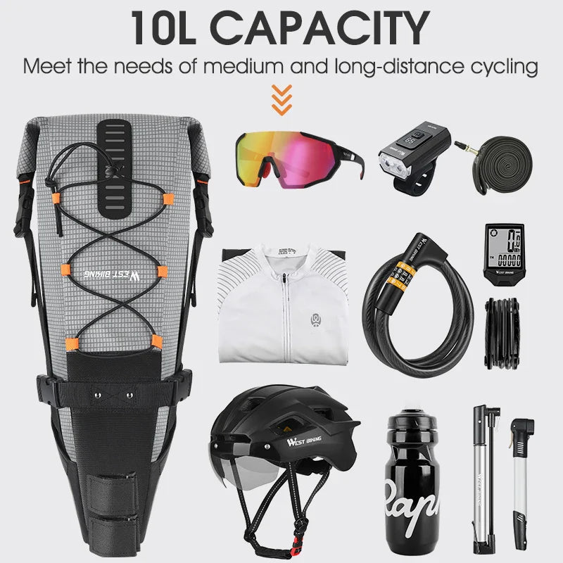Waterproof 10L Reflective Bike Saddle Bag Gray