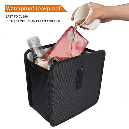 Car Trash Can with Storage Waterproof Bag with Mesh Pocket Black
