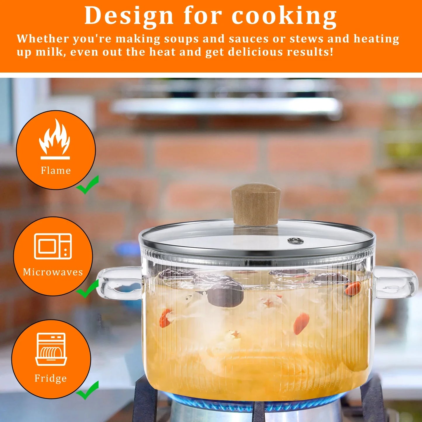 1.6L Borosilicate Glass Saucepan with Lid Clear Heat-Resistant Pot