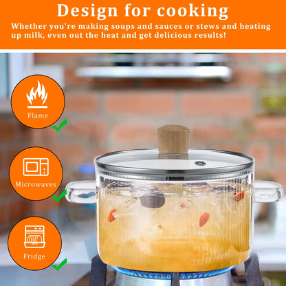 1.6L Borosilicate Glass Saucepan with Lid Clear Heat-Resistant Pot
