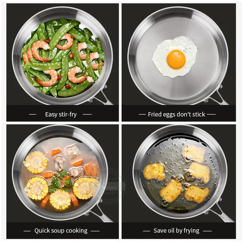 20cm Tri-Ply 304 Stainless Steel Frying Pan Uncoated Silver