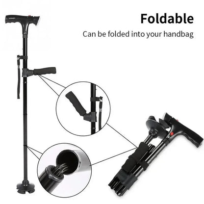 Collapsible Telescopic Folding Cane with LED Light and Alarm