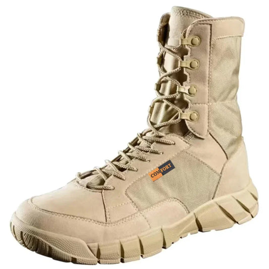 Mens Tactical Mid-Calf Combat Boots (Khaki No Zip)
