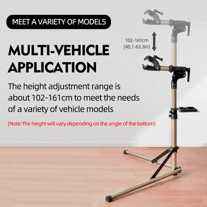 Adjustable Aluminum Bike Repair Stand with Foldable Storage Gold