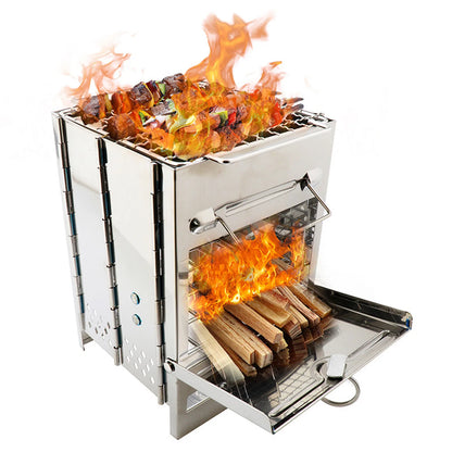 Foldable Stainless Steel Wood Stove Silver