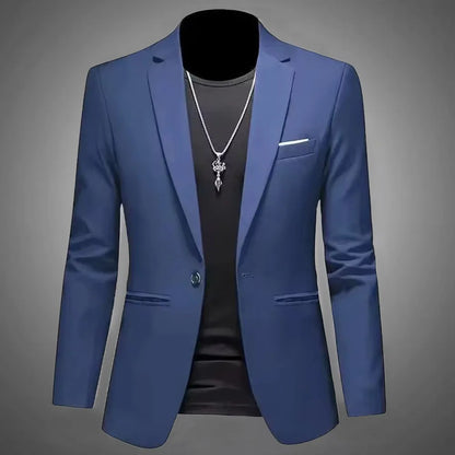 Mens Slim Fit Casual Suit Jacket Single Button (Navy)
