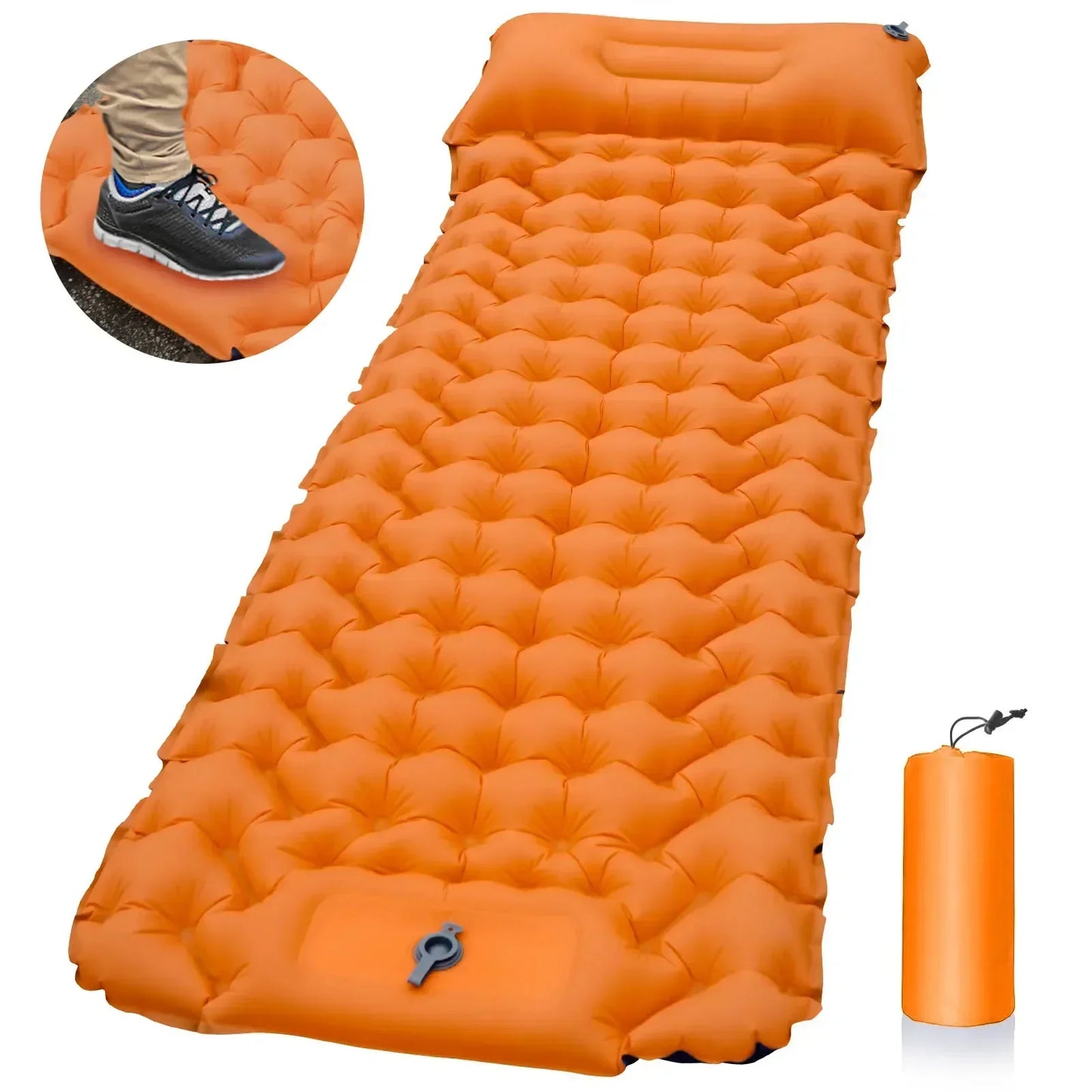 Sleeping Pad with Built-In Pillow Pump Orange