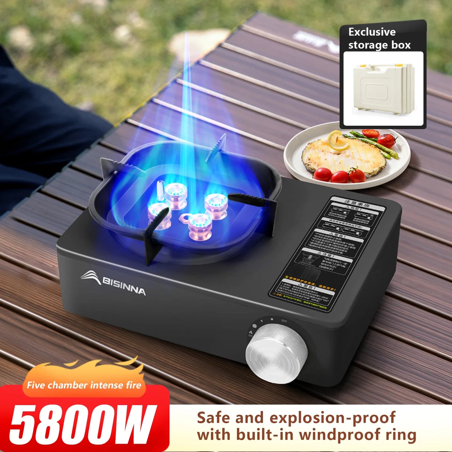 5800W Camping Gas Stove Overvoltage Protection Black