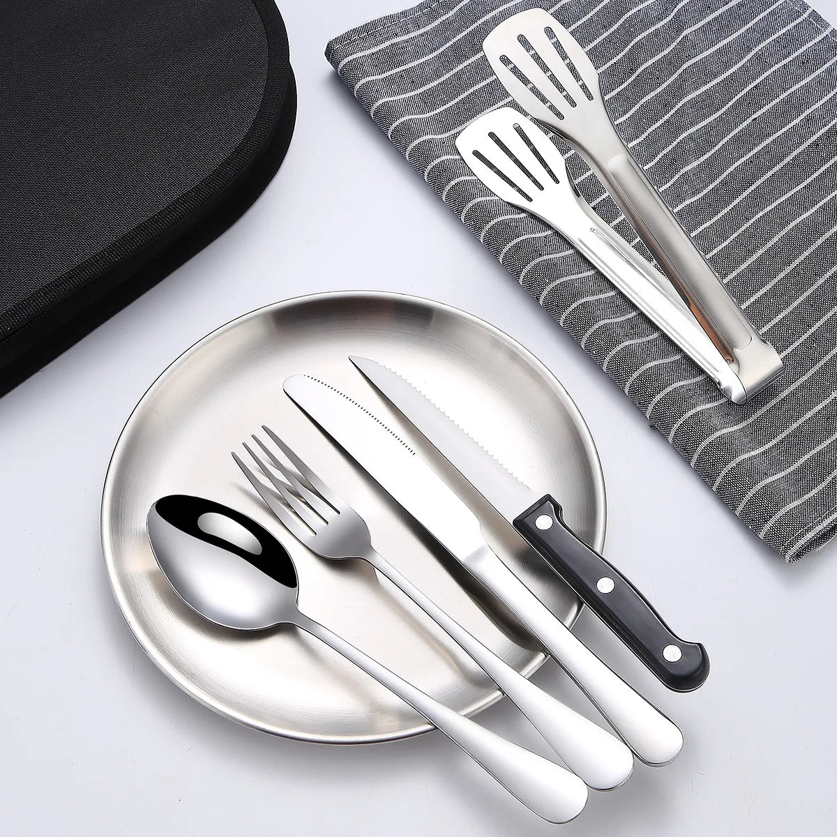 20-Piece Steel Outdoor Camping Cutlery Set Silver