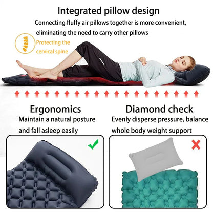 Outdoor Ultralight Camping Sleeping Pad with Built-in Pump and Headrest