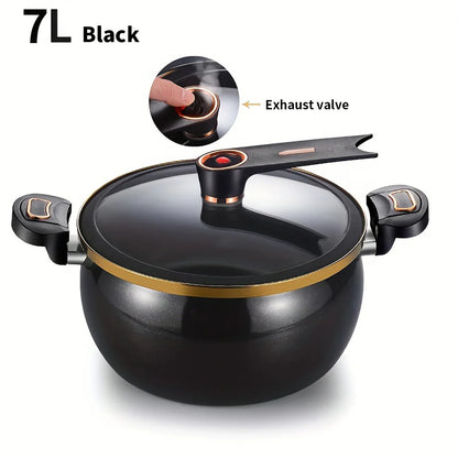 7L Micro-Pressure Non-Stick Stew Pot Large Capacity Cookware Black