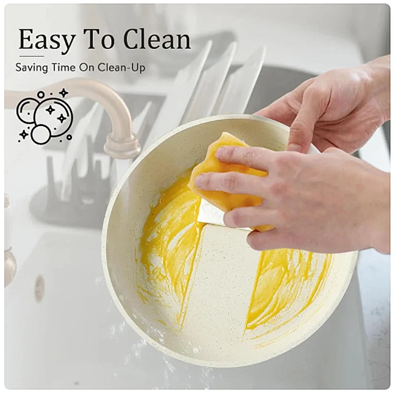 5-Piece Non-Stick Cookware Set Aluminum Alloy Pots and Pans with Lids White