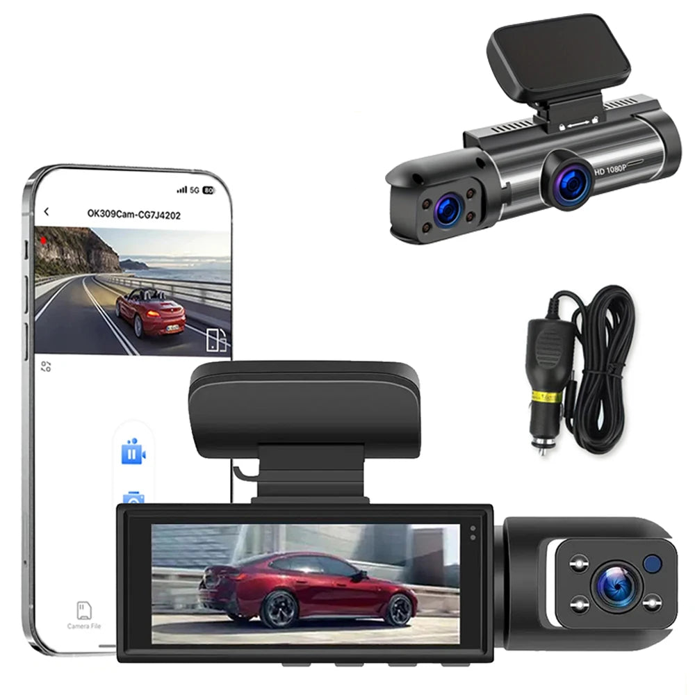 1080P WiFi Dual Lens Dash Cam Front Rear Car DVR Black