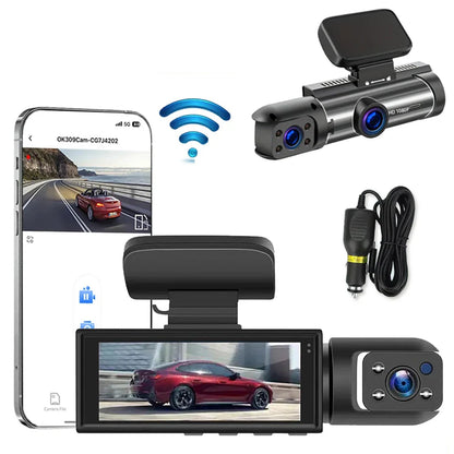 1080P WiFi Dual Lens Dash Cam Front Rear Car DVR Black