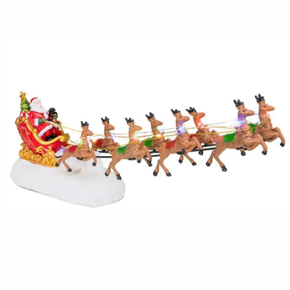 Christmas Village Decoration LED Santa's Sleigh and Reindeer Figurines
