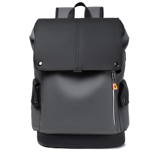 Waterproof PU Leather Laptop Backpack Computer Bag Grey