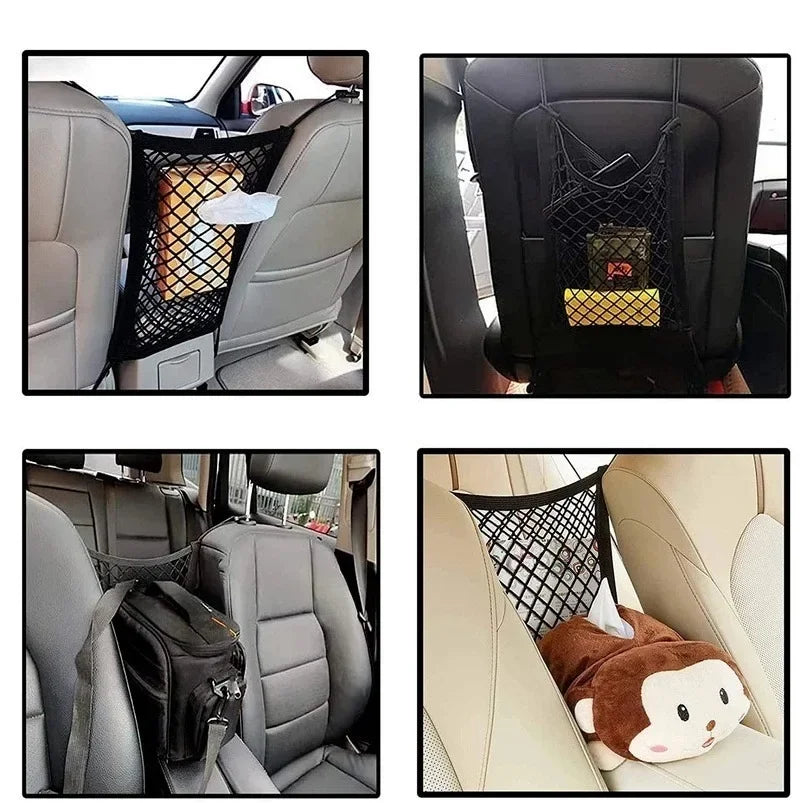 2Pcs Elastic Car Storage Net Bag Between Seat Organizer Barrier Black