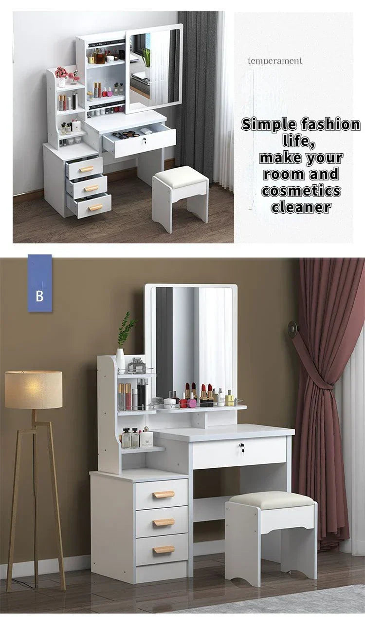 Elegance in Simplicity: White Dressing Table Set with Sliding Mirror & Ample Storage