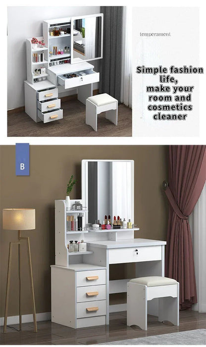 Elegance in Simplicity: White Dressing Table Set with Sliding Mirror & Ample Storage