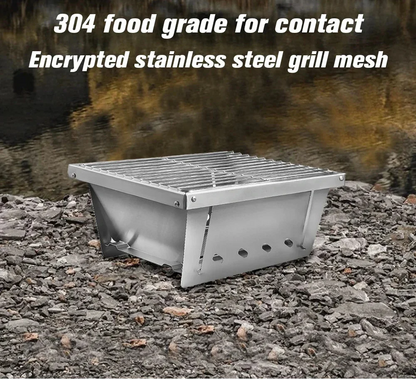 304 Stainless Steel Folding BBQ Grill Camping Stove Silver