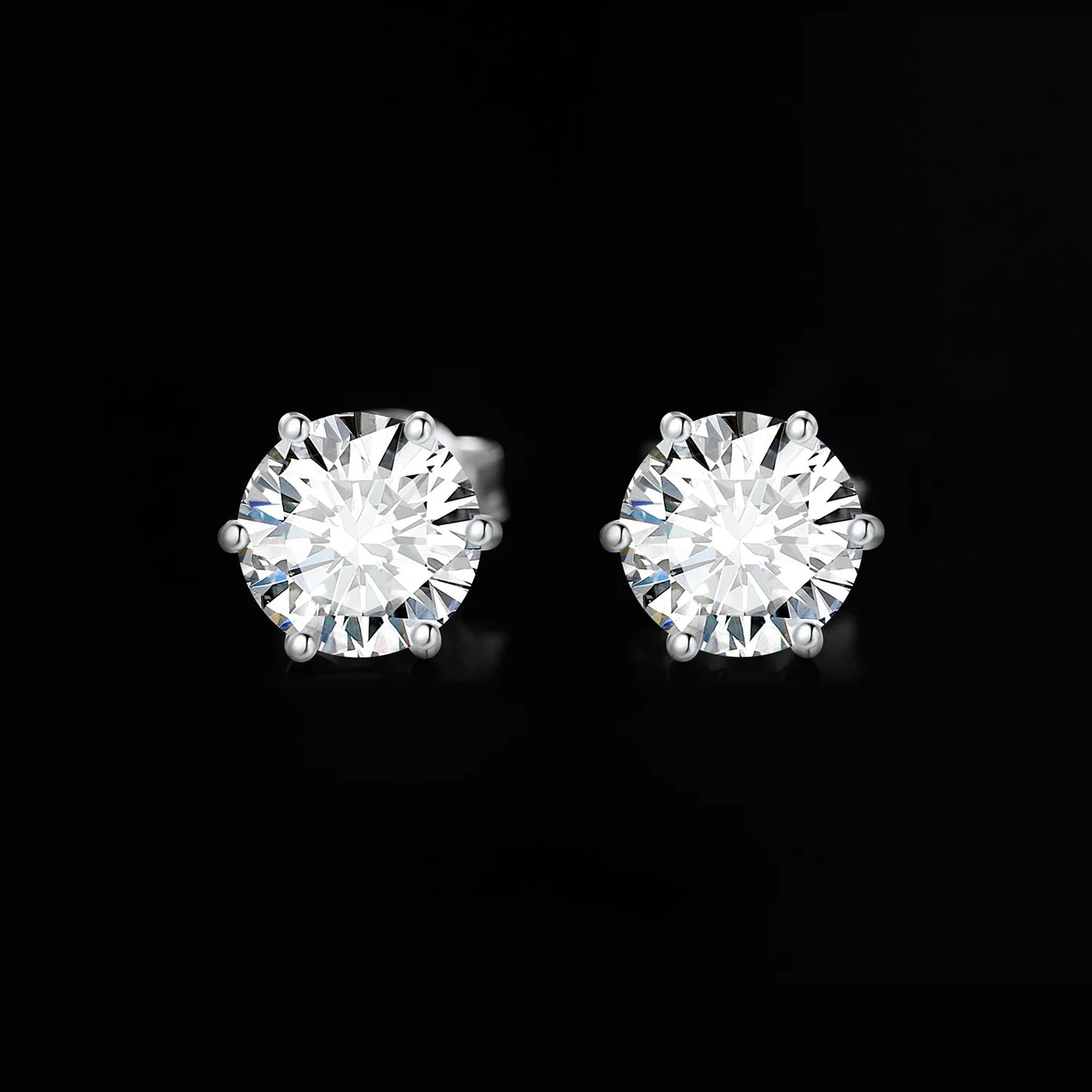 Earrings Stud Round 5A Zirconia Silver for Women (Silver)