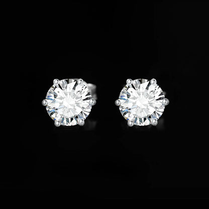 Earrings Stud Round 5A Zirconia Silver for Women (Silver)