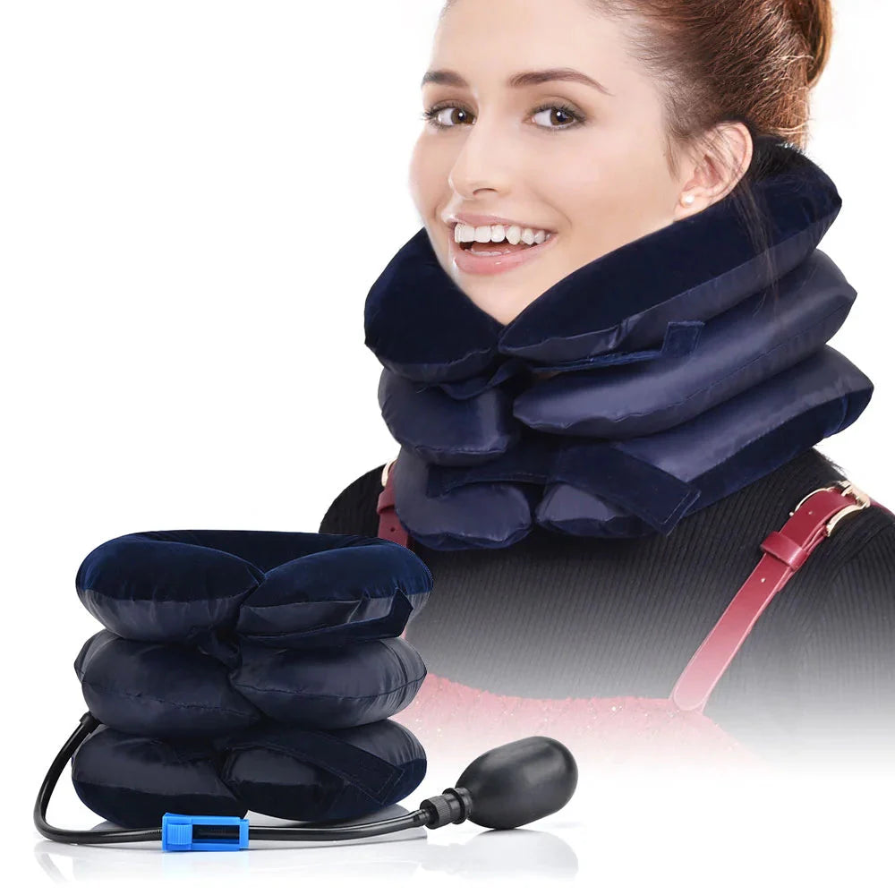 Inflatable Cervical Neck Traction Pillow Pain Relief Device Blue
