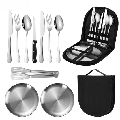 20-Piece Steel Outdoor Camping Cutlery Set Silver