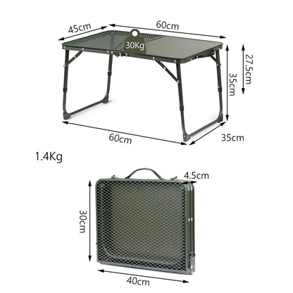 Ultralight Folding Camping Table Adjustable Height Outdoor Desk Green