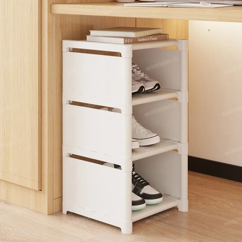 8-Layer Foldable Shoe Rack Organizer - Space-Saving Wall Corner Storage (White)