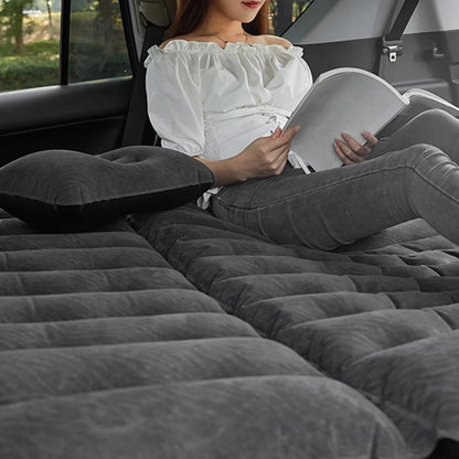 2-in-1 Car Inflatable Mattress Soft PVC Flocking Travel Bed with Pump Black