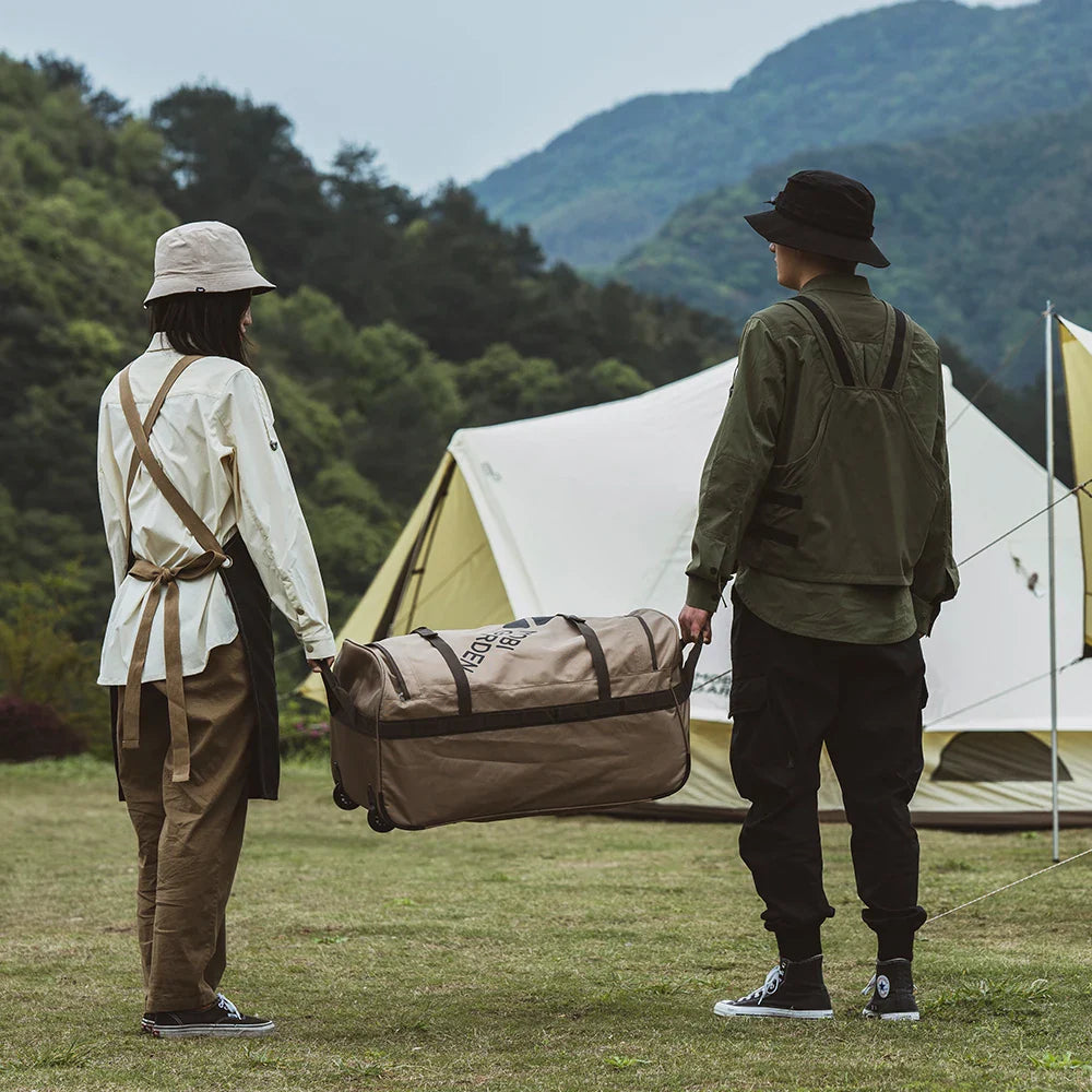 Camping Trolley Storage Bag 80L Duffel with Wheels Brown