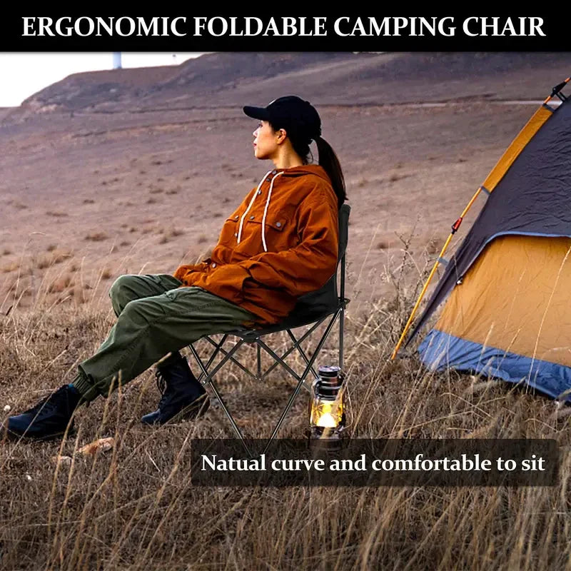 Foldable Camping Chair with Side Pocket Black