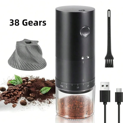 Portable Electric Coffee Grinder 38 Setting Adjustable Ceramic Burr Black